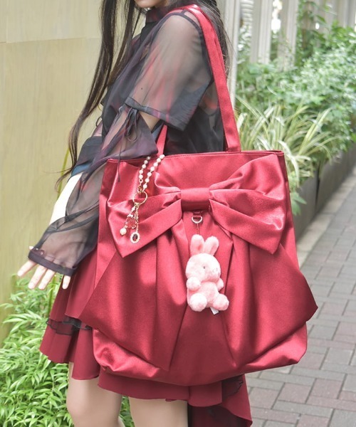 axes femme（アクシーズファム）の「タテ型ビッグリボントート（トートバッグ・レディース・ブラック/サックスブルー/ラベンダー/ミント/ピンク/レッド・FREE）」の6枚目の写真