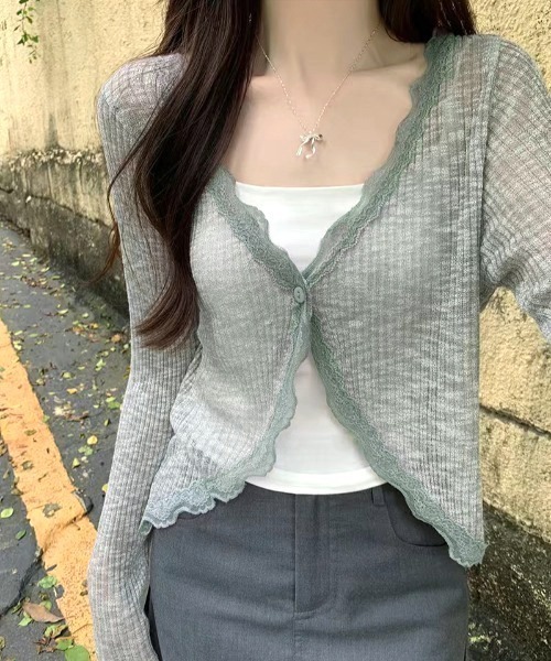 NANEA(ナネア)の「レースシアークロップドカーディガン(カーディガン/ボレロ・レディース・ホワイト/ブラック/ベージュ/グレー/ピンク/ブルー・フリー)」の1枚目の写真