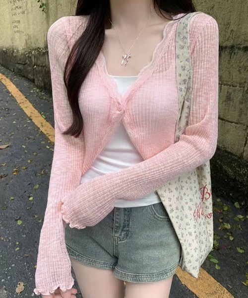 NANEA(ナネア)の「レースシアークロップドカーディガン(カーディガン/ボレロ・レディース・ホワイト/ブラック/ベージュ/グレー/ピンク/ブルー・フリー)」の6枚目の写真
