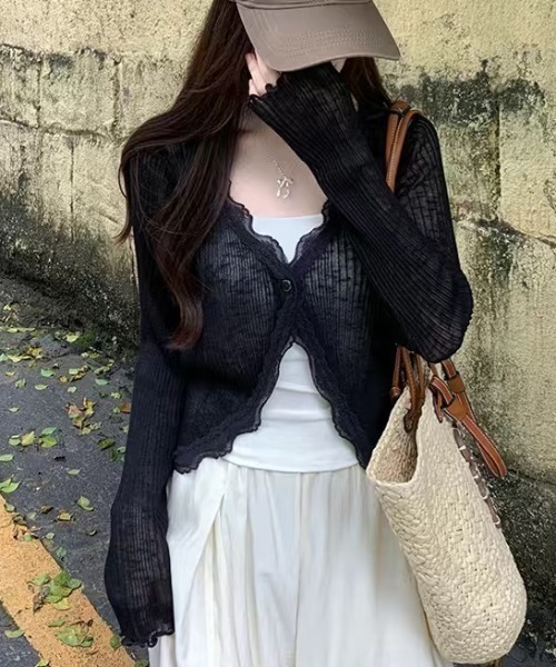 NANEA(ナネア)の「レースシアークロップドカーディガン(カーディガン/ボレロ・レディース・ホワイト/ブラック/ベージュ/グレー/ピンク/ブルー・フリー)」の4枚目の写真