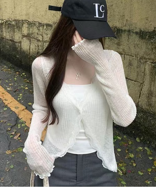 NANEA(ナネア)の「レースシアークロップドカーディガン(カーディガン/ボレロ・レディース・ホワイト/ブラック/ベージュ/グレー/ピンク/ブルー・フリー)」の7枚目の写真