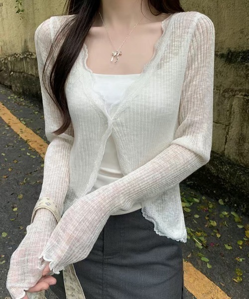 NANEA(ナネア)の「レースシアークロップドカーディガン(カーディガン/ボレロ・レディース・ホワイト/ブラック/ベージュ/グレー/ピンク/ブルー・フリー)」の8枚目の写真