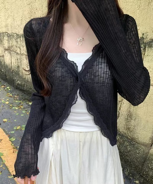 NANEA(ナネア)の「レースシアークロップドカーディガン(カーディガン/ボレロ・レディース・ホワイト/ブラック/ベージュ/グレー/ピンク/ブルー・フリー)」の9枚目の写真