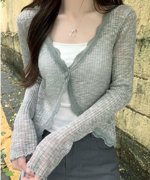 NANEA(ナネア)の「レースシアークロップドカーディガン(カーディガン/ボレロ・レディース・ホワイト/ブラック/ベージュ/グレー/ピンク/ブルー・フリー)」の11枚目の写真