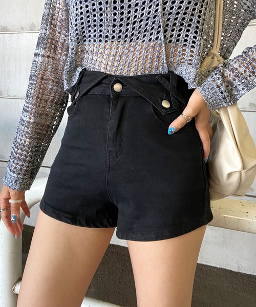 non-hedge(ノンヘッジ)の「ウエスト折り返しデニムショートパンツ(デニムパンツ・レディース・ブルー/ライトブルー/ブラック・S/M)」の2枚目の写真