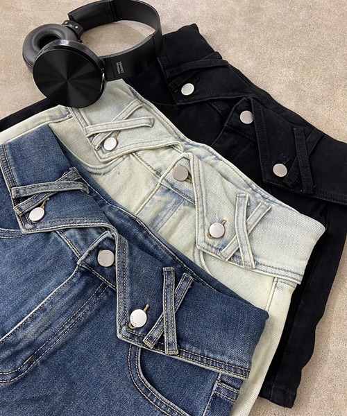 non-hedge(ノンヘッジ)の「ウエスト折り返しデニムショートパンツ(デニムパンツ・レディース・ブルー/ライトブルー/ブラック・S/M)」の5枚目の写真