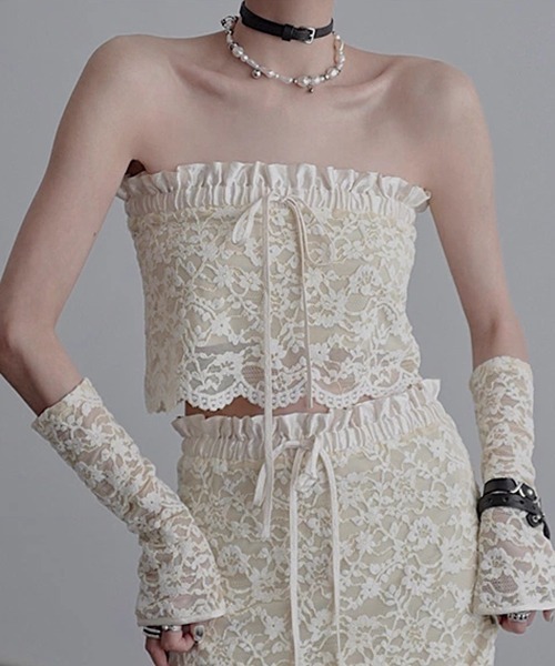 CHENTAITAI】フロッキーフラワーレース ビスチェ＆アーム