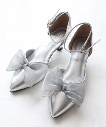 LIBERTYDOLL / オーガンジーリボン セパレートポインテッドパンプス レディース シアーリボン アンクルストラップ 結婚式 オケージョン バレエコア 韓国ファッション 美脚 5cmヒール (4198)