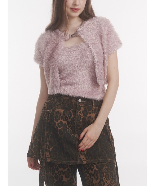 jouetie（ジュエティ）の「ハーフスリーブラメニットアンサンブル（アンサンブル・レディース・ピンク/ブラック/オフホワイト・MEDIUM）」の3枚目の写真