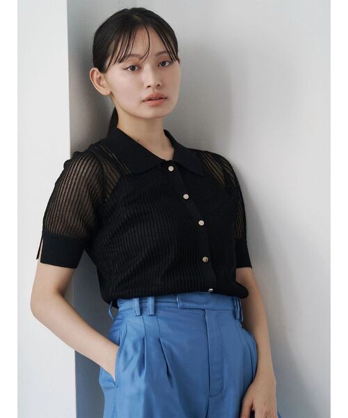 TONAL（トーナル）の「シアーリブポロニット（ニット/セーター・レディース・ブラック/グレー/グリーン・MEDIUM）」の2枚目の写真