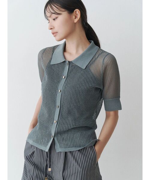 TONAL（トーナル）の「シアーリブポロニット（ニット/セーター・レディース・ブラック/グレー/グリーン・MEDIUM）」の9枚目の写真