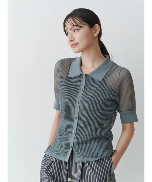 TONAL（トーナル）の「シアーリブポロニット（ニット/セーター・レディース・ブラック/グレー/グリーン・MEDIUM）」の10枚目の写真