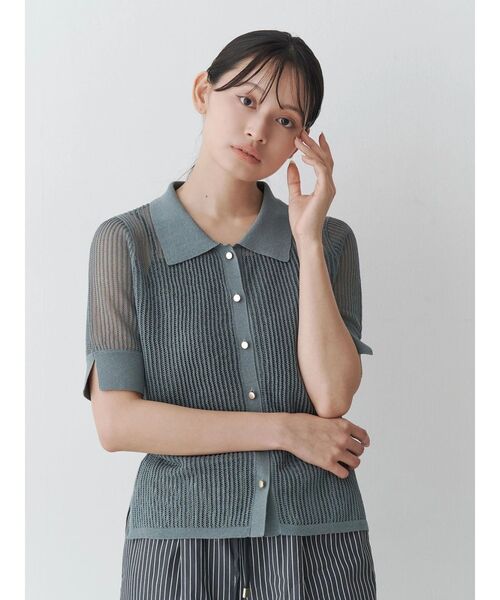 TONAL（トーナル）の「シアーリブポロニット（ニット/セーター・レディース・ブラック/グレー/グリーン・MEDIUM）」の11枚目の写真