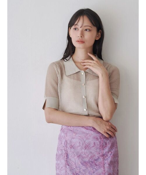 TONAL（トーナル）の「シアーリブポロニット（ニット/セーター・レディース・ブラック/グレー/グリーン・MEDIUM）」の12枚目の写真