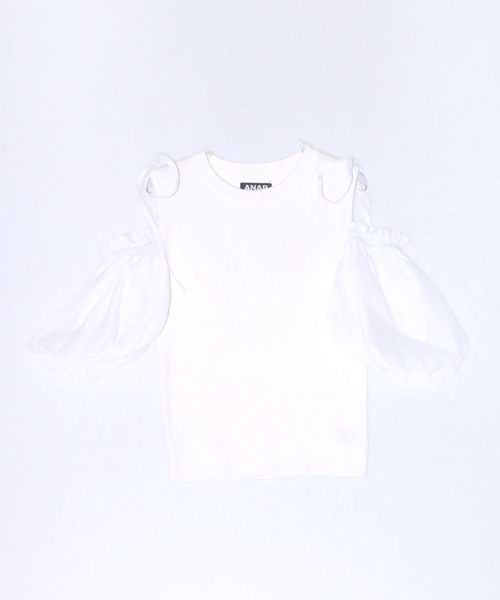 ANAP(アナップ)の「オープン ショルダー パフスリーブ シフォン ドッキング トップス(Tシャツ/カットソー・レディース・ブラック/ブルー/オフホワイト・FREE)」の21枚目の写真