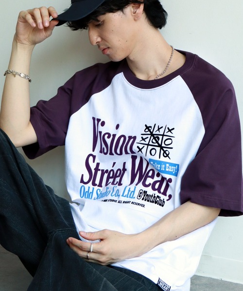 VISION STREET WEAR(ヴィジョンストリートウェア)の「【VISION STREET WEAR/ヴィジョンストリートウェア】 ODD STUDIO raglan T shirts / ラグランスリーブ 半袖 Tシャツ(Tシャツ/カットソー・メンズ・ブラック/パープル/グリーン・S/M/L/LL)」の3枚目の写真