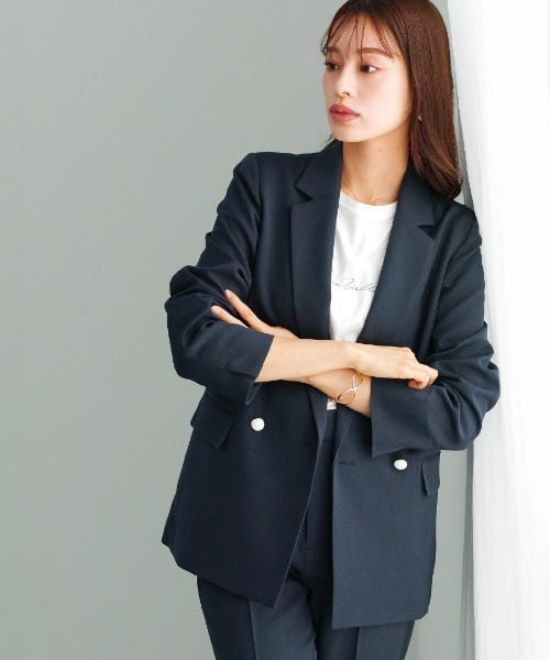 WHITE JOOLA（ホワイトジョーラ）の「【洗える・ストレッチ】ウォッシャブルツイルストレッチ・ダブルジャケット（テーラードジャケット・レディース・ネイビー/チャコールグレー/モカ・LL/S/M/L）」の3枚目の写真