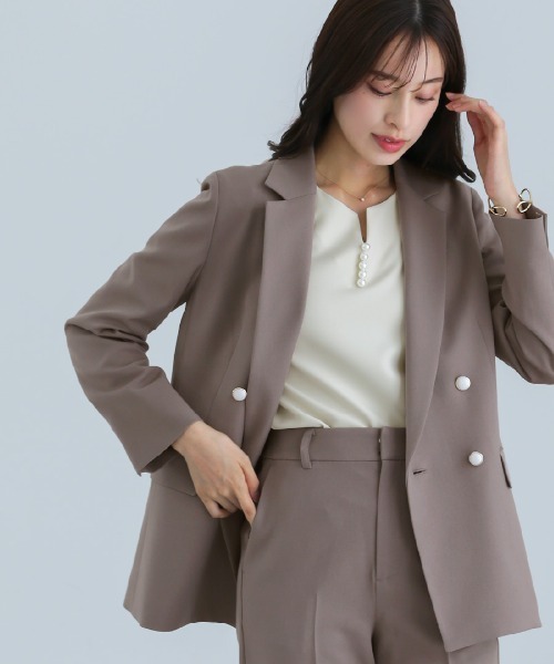 WHITE JOOLA（ホワイトジョーラ）の「【洗える・ストレッチ】ウォッシャブルツイルストレッチ・ダブルジャケット（テーラードジャケット・レディース・ネイビー/チャコールグレー/モカ・LL/S/M/L）」の2枚目の写真