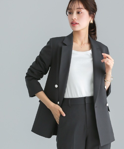 WHITE JOOLA（ホワイトジョーラ）の「【洗える・ストレッチ】ウォッシャブルツイルストレッチ・ダブルジャケット（テーラードジャケット・レディース・ネイビー/チャコールグレー/モカ・LL/S/M/L）」の13枚目の写真
