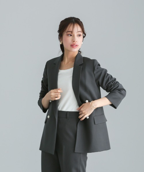 WHITE JOOLA（ホワイトジョーラ）の「【洗える・ストレッチ】ウォッシャブルツイルストレッチ・ダブルジャケット（テーラードジャケット・レディース・ネイビー/チャコールグレー/モカ・LL/S/M/L）」の15枚目の写真