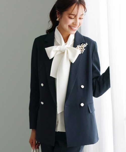 WHITE JOOLA（ホワイトジョーラ）の「【洗える・ストレッチ】ウォッシャブルツイルストレッチ・ダブルジャケット（テーラードジャケット・レディース・ネイビー/チャコールグレー/モカ・LL/S/M/L）」の16枚目の写真