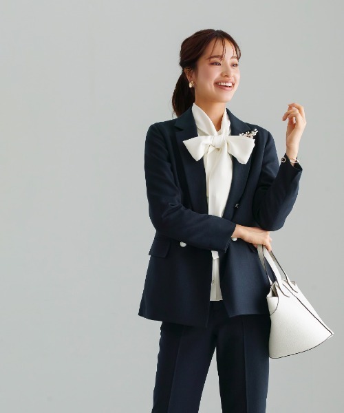 WHITE JOOLA（ホワイトジョーラ）の「【洗える・ストレッチ】ウォッシャブルツイルストレッチ・ダブルジャケット（テーラードジャケット・レディース・ネイビー/チャコールグレー/モカ・LL/S/M/L）」の17枚目の写真