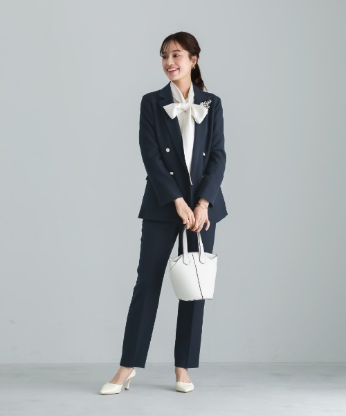 WHITE JOOLA（ホワイトジョーラ）の「【洗える・ストレッチ】ウォッシャブルツイルストレッチ・ダブルジャケット（テーラードジャケット・レディース・ネイビー/チャコールグレー/モカ・LL/S/M/L）」の18枚目の写真