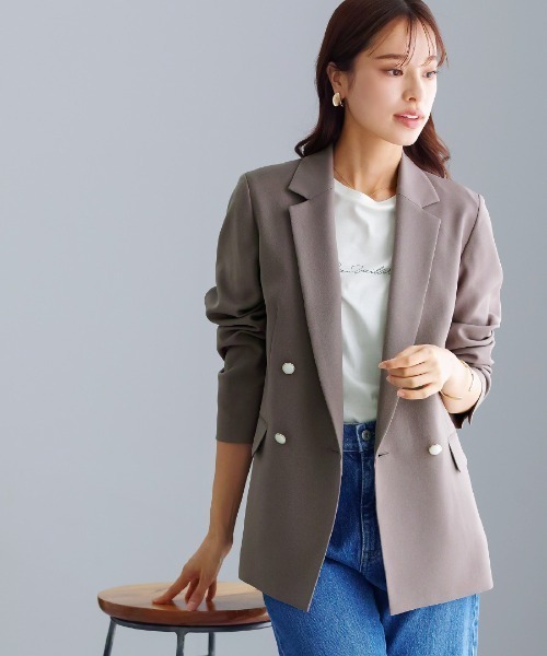 WHITE JOOLA（ホワイトジョーラ）の「【洗える・ストレッチ】ウォッシャブルツイルストレッチ・ダブルジャケット（テーラードジャケット・レディース・ネイビー/チャコールグレー/モカ・LL/S/M/L）」の6枚目の写真