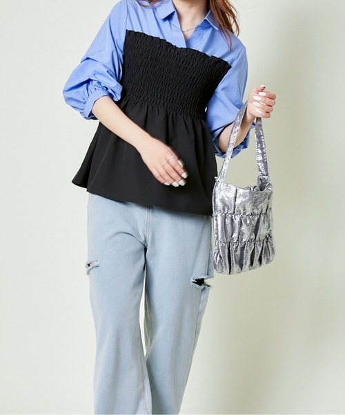 GORGE(ゴージ)の「《シャーリング×立体フォルム》レディース ミニトートバッグ 軽量 春夏秋冬(トートバッグ・レディース・ブラック/アイボリー/グレー・F)」の5枚目の写真