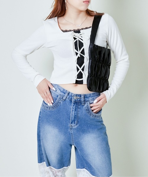 GORGE(ゴージ)の「《シャーリング×立体フォルム》レディース ミニトートバッグ 軽量 春夏秋冬(トートバッグ・レディース・ブラック/アイボリー/グレー・F)」の7枚目の写真