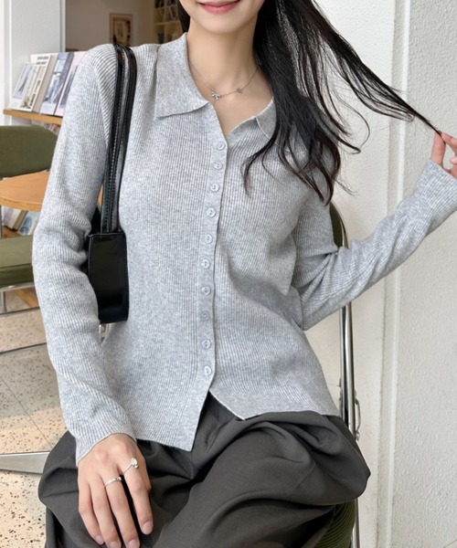 Eclat one（エクラワン）の「【Eclat one】襟付き コンパクト リブ ニット（カーディガン/ボレロ・レディース・アイボリー/ライトブルー/ブラック/グレー・FREE）」の18枚目の写真
