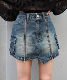 WEGO | WEGO/【25年秋冬新作】ジップカーゴデニムスカパン(デニムスカート)