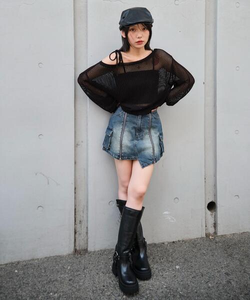 WEGO（ウィゴー）の「WEGO/【25年秋冬新作】ジップカーゴデニムスカパン（デニムスカート・レディース・ダークブルー・FREE）」の2枚目の写真