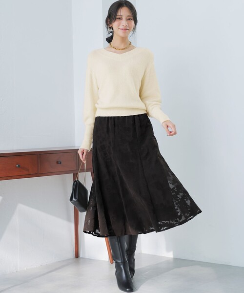 2SET】フェザー ニット × フロッキー スカート（セットアップ）｜ANY