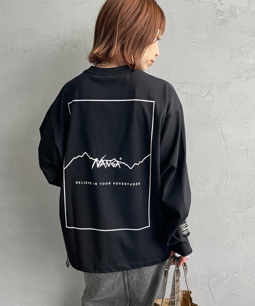 NANGA/ナンガ] 別注 ブランドロゴ バックプリント ドローコードロンT