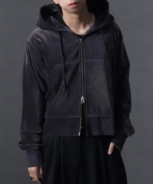 welise（ウェライズ）の「【welise/ウェライズ】ヴィンテージベルベット ボクシーショートパーカー（パーカー・メンズ・ブラック/チャコールグレー/ワイン/ネイビー・S/L/M）」の2枚目の写真