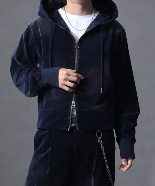 welise（ウェライズ）の「【welise/ウェライズ】ヴィンテージベルベット ボクシーショートパーカー（パーカー・メンズ・ブラック/チャコールグレー/ワイン/ネイビー・S/L/M）」の19枚目の写真