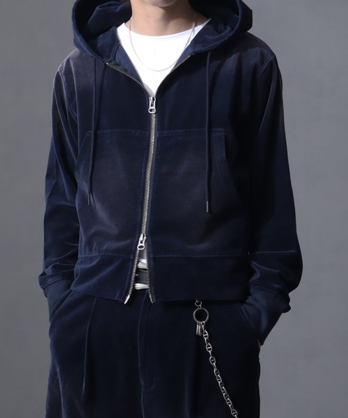 welise（ウェライズ）の「【welise/ウェライズ】ヴィンテージベルベット ボクシーショートパーカー（パーカー・メンズ・ブラック/チャコールグレー/ワイン/ネイビー・S/L/M）」の20枚目の写真