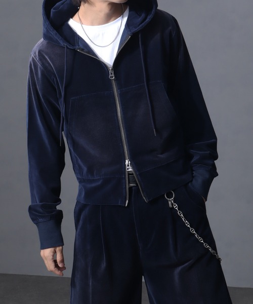 welise（ウェライズ）の「【welise/ウェライズ】ヴィンテージベルベット ボクシーショートパーカー（パーカー・メンズ・ブラック/チャコールグレー/ワイン/ネイビー・S/L/M）」の21枚目の写真