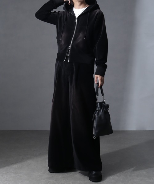 welise（ウェライズ）の「【welise/ウェライズ】ヴィンテージベルベット ボクシーショートパーカー（パーカー・メンズ・ブラック/チャコールグレー/ワイン/ネイビー・S/L/M）」の11枚目の写真