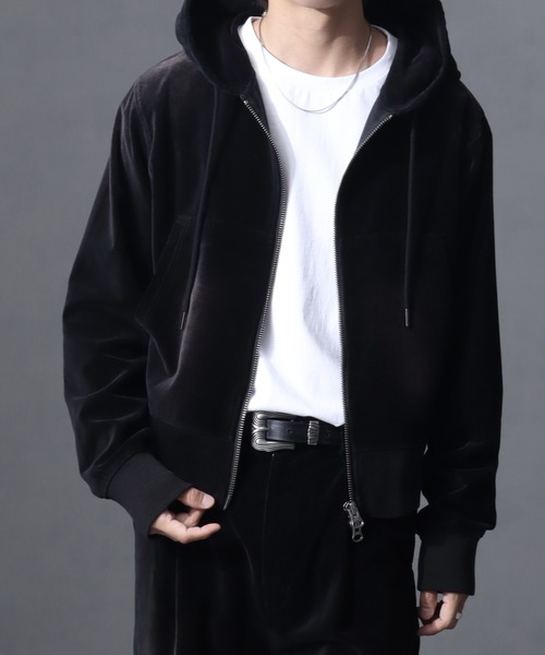 welise（ウェライズ）の「【welise/ウェライズ】ヴィンテージベルベット ボクシーショートパーカー（パーカー・メンズ・ブラック/チャコールグレー/ワイン/ネイビー・S/L/M）」の10枚目の写真