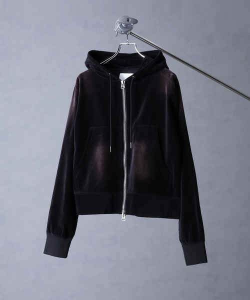 welise（ウェライズ）の「【welise/ウェライズ】ヴィンテージベルベット ボクシーショートパーカー（パーカー・メンズ・ブラック/チャコールグレー/ワイン/ネイビー・S/L/M）」の5枚目の写真