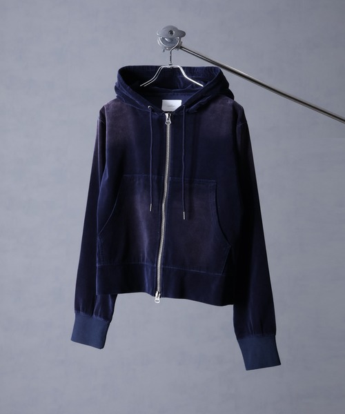 welise（ウェライズ）の「【welise/ウェライズ】ヴィンテージベルベット ボクシーショートパーカー（パーカー・メンズ・ブラック/チャコールグレー/ワイン/ネイビー・S/L/M）」の18枚目の写真