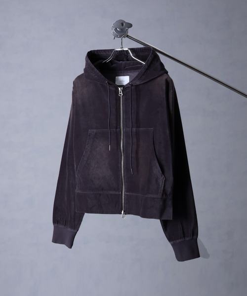 welise（ウェライズ）の「【welise/ウェライズ】ヴィンテージベルベット ボクシーショートパーカー（パーカー・メンズ・ブラック/チャコールグレー/ワイン/ネイビー・S/L/M）」の12枚目の写真