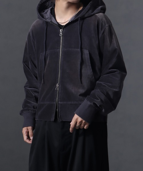 welise（ウェライズ）の「【welise/ウェライズ】ヴィンテージベルベット ボクシーショートパーカー（パーカー・メンズ・ブラック/チャコールグレー/ワイン/ネイビー・S/L/M）」の13枚目の写真