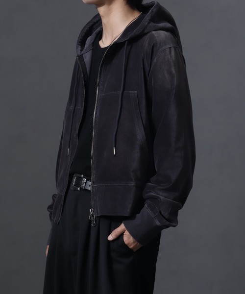 welise（ウェライズ）の「【welise/ウェライズ】ヴィンテージベルベット ボクシーショートパーカー（パーカー・メンズ・ブラック/チャコールグレー/ワイン/ネイビー・S/L/M）」の15枚目の写真