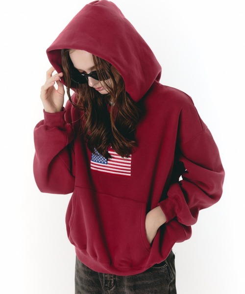 【メヤメ】エルボーパッチ 刺繍 パーカー ゆったり 長袖 フーディー メヤメ】エルボーパッチ 刺繍 パーカー ゆったり 長袖 フーディー