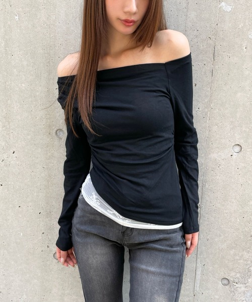 3.3 Field Trip (3.3フィールドトリップ)の「3.3 Field Trip/レイヤードレースオフショルロンT(Tシャツ/カットソー・レディース・グレー/ブラック・FREE)」の2枚目の写真