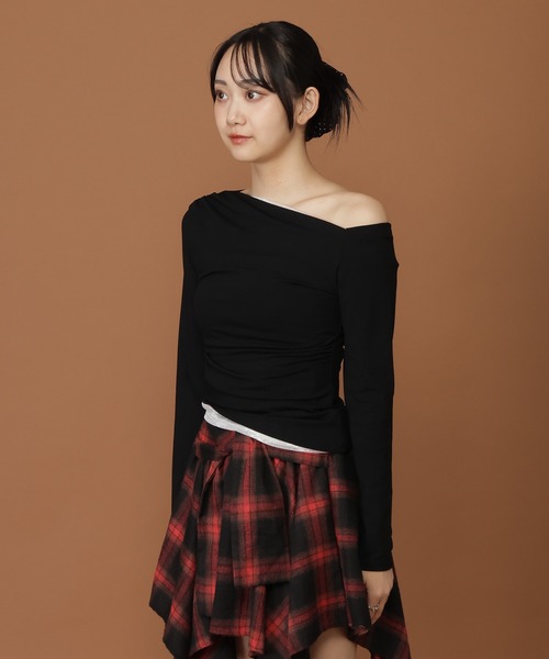 3.3 Field Trip (3.3フィールドトリップ)の「3.3 Field Trip/レイヤードレースオフショルロンT(Tシャツ/カットソー・レディース・グレー/ブラック・FREE)」の13枚目の写真