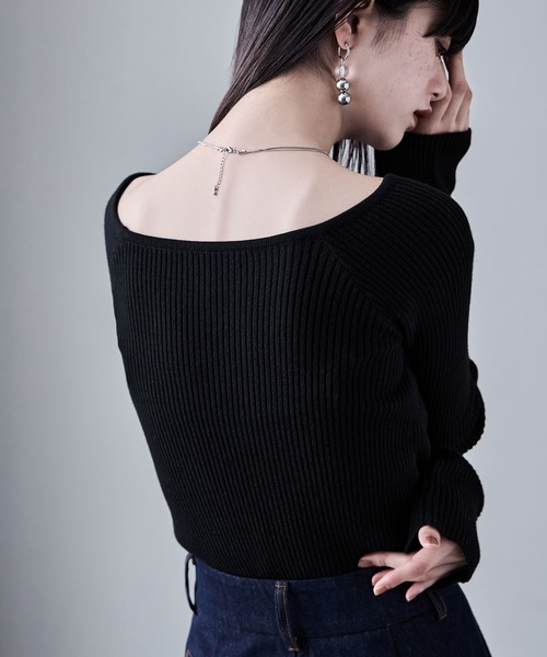 etoll.(エトル)の「ボートネックリブニット(ニット/セーター・レディース・杢グレー/オフホワイト/ブラック・M)」の6枚目の写真